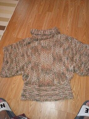 Sacred Threads Multicolor Cowlneck Sweater in Tan, Green & Cream